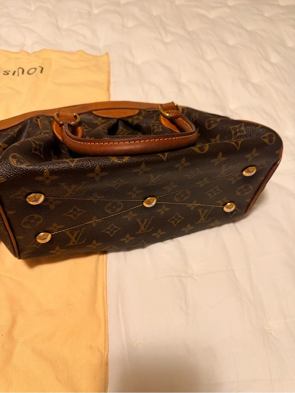 Louis Vuitton Monogram Canvas Brown Leather Satchel with Gold Hardware